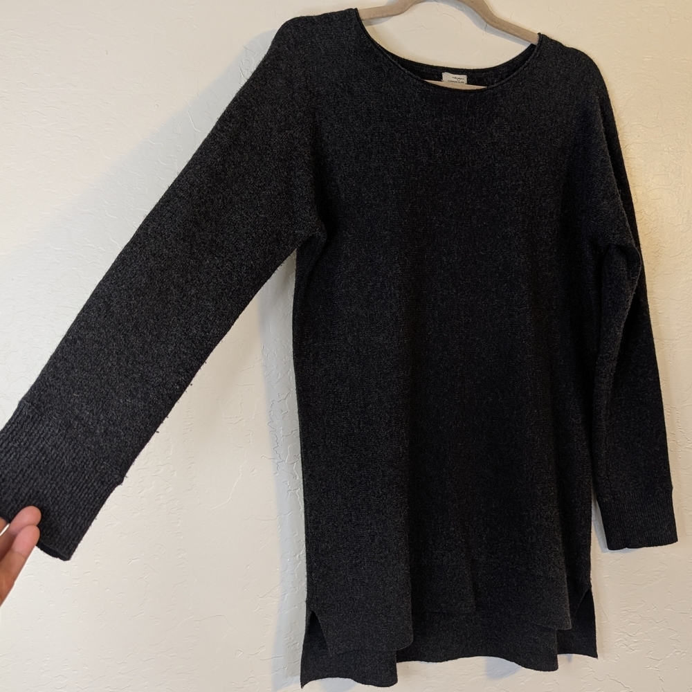 Halogen Wool Cashmere Blend Sweater Side Slit Hem Charcoal Grey Tunic - Picture 3 of 9
